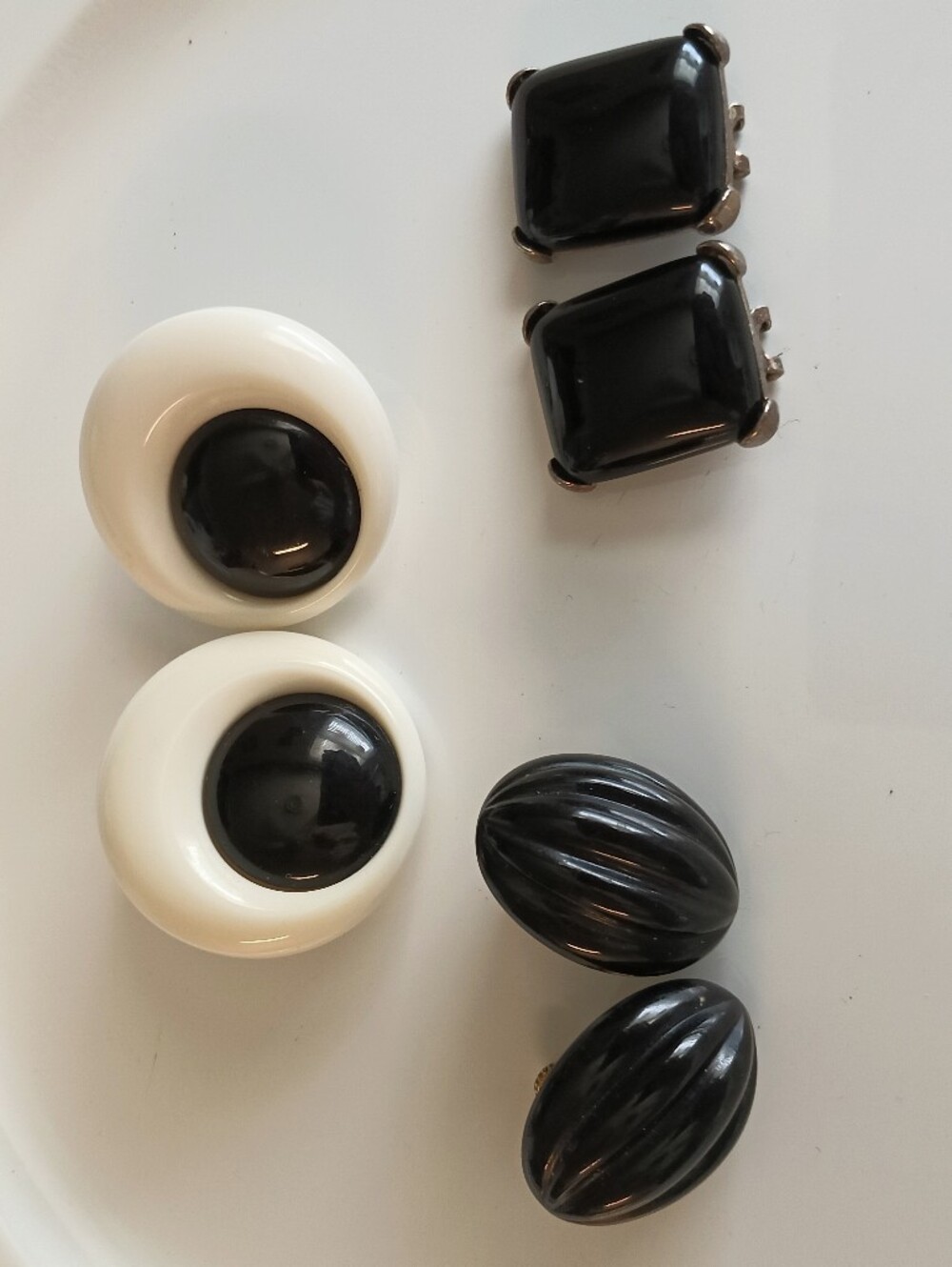 Vintage 3 Pair Earring Bundle Black & White Clip Earrings